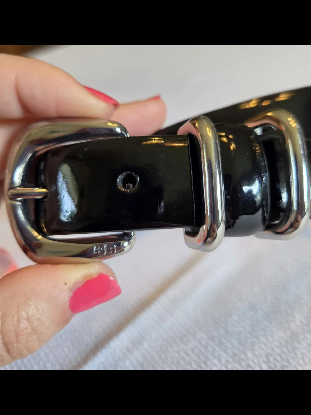 Ralph Lauren Classic Black Patent Leather Ladies's Belt with Silver Buckle